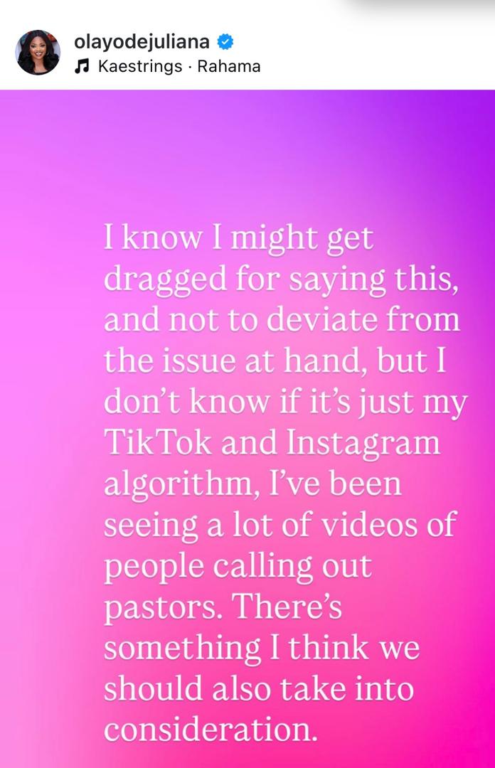 Insecurity: Pastors are not activists - Actress Juliana olayode knocks Spyro and others calling out Nigerian clergymen for not speaking up